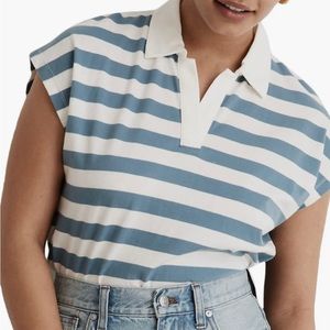 Madewell blue and white cropped stripped polo - size M